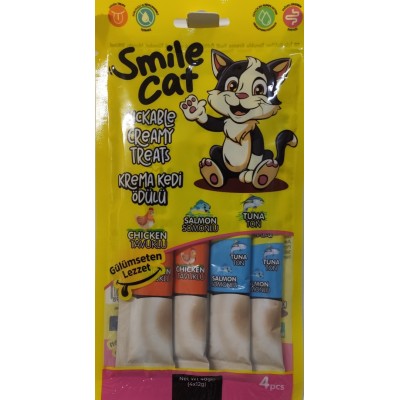 SMİLE CAT KREMA KEDİ ÖDÜLÜ 4 FİŞEK TAVUKLU SOMONLU TON 4*12GR=4GR  SMİLE CAT KREMA KEDİ ÖDÜLÜ 4 FİŞEK TAVUKLU SOMONLU TON 4*12GR=4GR