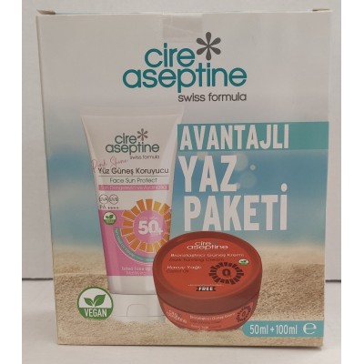 CİRE ASEPTİNE AVANTAJLI YAZ PAKETİ YÜZ GÜNEŞ KORUYCU 50+SPF 50ML TON DENGELEYİCİ VE AYDINLATICI+ BRONZLAŞTIRICI HAVUÇ YAĞI 100ML CİRE ASEPTİNE AVANTAJLI YAZ PAKETİ YÜZ GÜNEŞ KORUYCU 50+SPF 50ML TON DENGELEYİCİ VE AYDINLATICI+ BRONZLAŞTIRICI HAVUÇ YAĞI 100ML