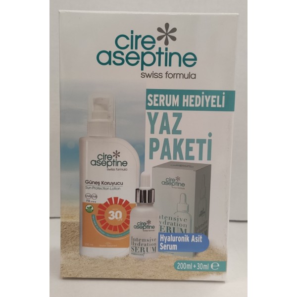 CİRE ASEPTİNE YAZ PAKETİ GÜNEŞ KORUYCU 30+SPF 200ML +HYALURONİK ASİT SERUM 30ML CİRE ASEPTİNE YAZ PAKETİ GÜNEŞ KORUYCU 30+SPF 200ML +HYALURONİK ASİT SERUM 30ML