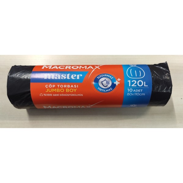 MACROMAX MASTER ÇÖP TORBASI 120L JUMBO BOY 10LU 80*110CM MACROMAX MASTER ÇÖP TORBASI 120L JUMBO BOY 10LU 80*110CM