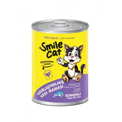 SMİLE CAT  KISIRLAŞTIRILMIŞ YETİŞKİN KEDİ KONSERVE YAŞ MAMA 400GR SOMONLU  PARÇA ETLİ SOSLU SMİLE CAT  KISIRLAŞTIRILMIŞ YETİŞKİN KEDİ KONSERVE YAŞ MAMA 400GR SOMONLU  PARÇA ETLİ SOSLU