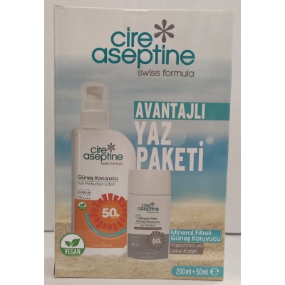 CİRE ASEPTİNE AVANTAJLI YAZ PAKETİ GÜNEŞ KORUYCU 50+SPF 200ML +MİNERAL FİLTRE GÜNEŞ KORUYUCU 50ML YAŞLANMA VE LEKE KARŞITI CİRE ASEPTİNE AVANTAJLI YAZ PAKETİ GÜNEŞ KORUYCU 50+SPF 200ML +MİNERAL FİLTRE GÜNEŞ KORUYUCU 50ML YAŞLANMA VE LEKE KARŞITI