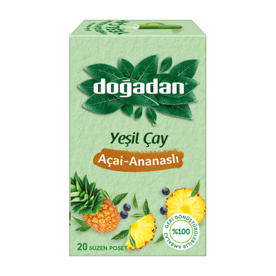 DOĞADAN YEŞİL ÇAY AÇAİ&ANANASLI 20Lİ SÜZEN POŞET  1,7GR*20: 34 GR GERİ DÖNÜŞTÜRÜLEBİLİR AMBALAJ