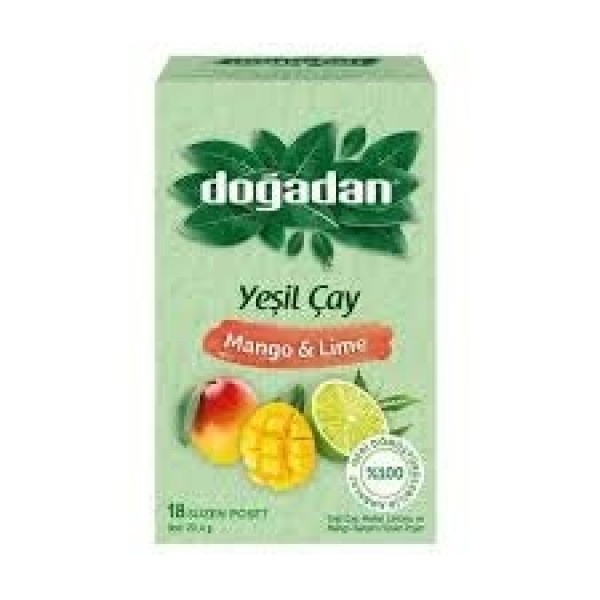 DOĞADAN YEŞİL ÇAY MANGO&LİME 18Lİ SÜZEN POŞET  1,3GR*20:23,4 GR GERİ DÖNÜŞTÜRÜLEBİLİR AMBALAJ