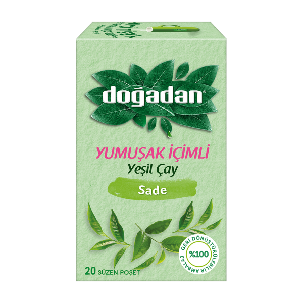 DOĞADAN YUMUŞAK İÇİMLİ YEŞİL ÇAY SADE 20Lİ SÜZEN POŞET  1,1GR*20: 22 GR GERİ DÖNÜŞTÜRÜLEBİLİR AMBALAJ