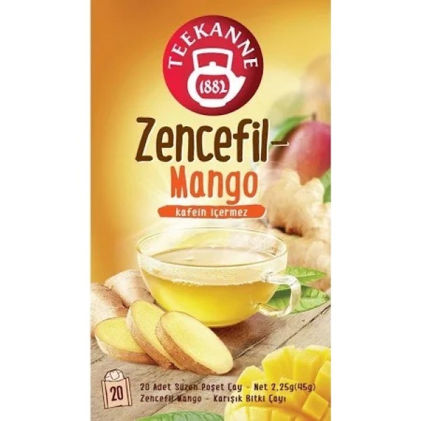 TEEKANNE KARIŞIK BİTKİ ÇAYI ZENCEFİL-MANGO 20Lİ SÜZEN POŞET 2,5*20G:45GR KAFEİN İÇERMEZ