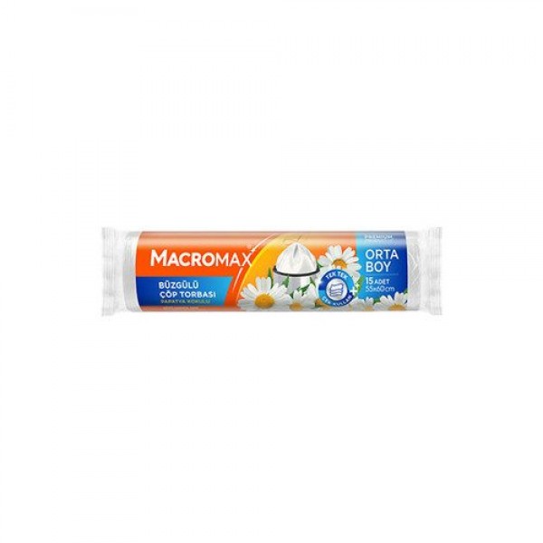 MACROMAX BÜZGÜLÜ ÇÖP TORBASI ORTA BOY 15LU 55*60CM PAPATYA KOKULU MACROMAX BÜZGÜLÜ ÇÖP TORBASI ORTA BOY 15LU 55*60CM PAPATYA KOKULU