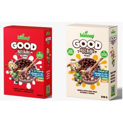 HÜNNAP GOOD KEÇİ SÜTLÜ ÇİKOLATALI GEVREK 240GR GLUTEN İÇERMEZ + KAKAOLU GEVREK 240GR