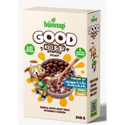 HÜNNAP GOOD KEÇİ SÜTLÜ KAKAOLU ŞEKERSİZ GEVREK 240GR GLUTEN İÇERMEZ