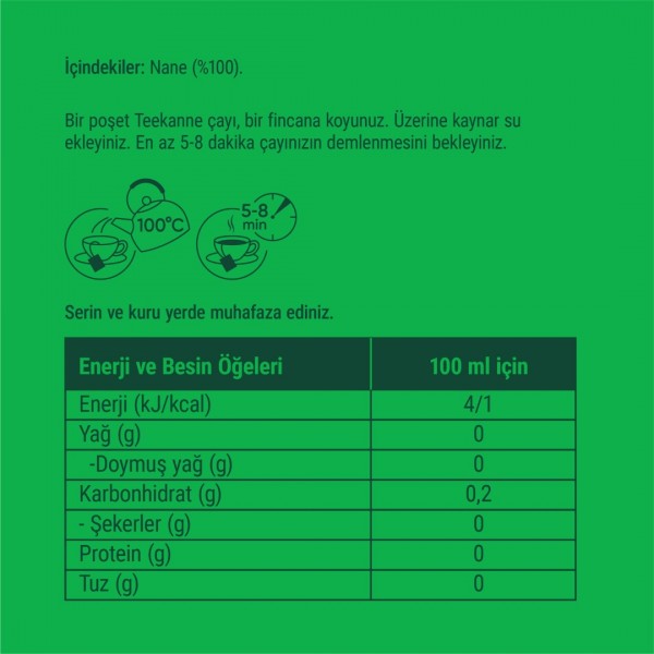TEEKANNE KARIŞIK BİTKİ ÇAYI NANE DOĞAL 20Lİ SÜZEN POŞET 1,5*20G:30GR KAFEİN İÇERMEZ