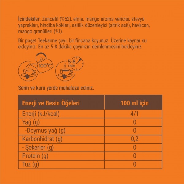TEEKANNE KARIŞIK BİTKİ ÇAYI ZENCEFİL-MANGO 20Lİ SÜZEN POŞET 2,5*20G:45GR KAFEİN İÇERMEZ