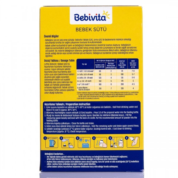 BEBİVİTA 1 DOĞUMDAN İTİBAREN BEBEK SÜTÜ 400 GR